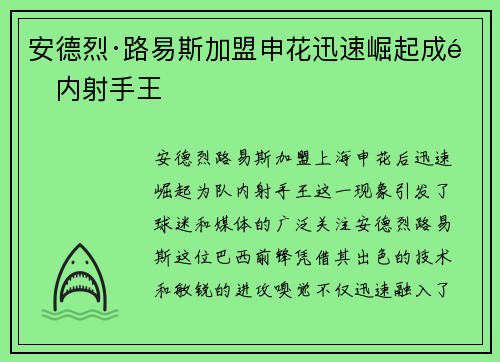 安德烈·路易斯加盟申花迅速崛起成队内射手王